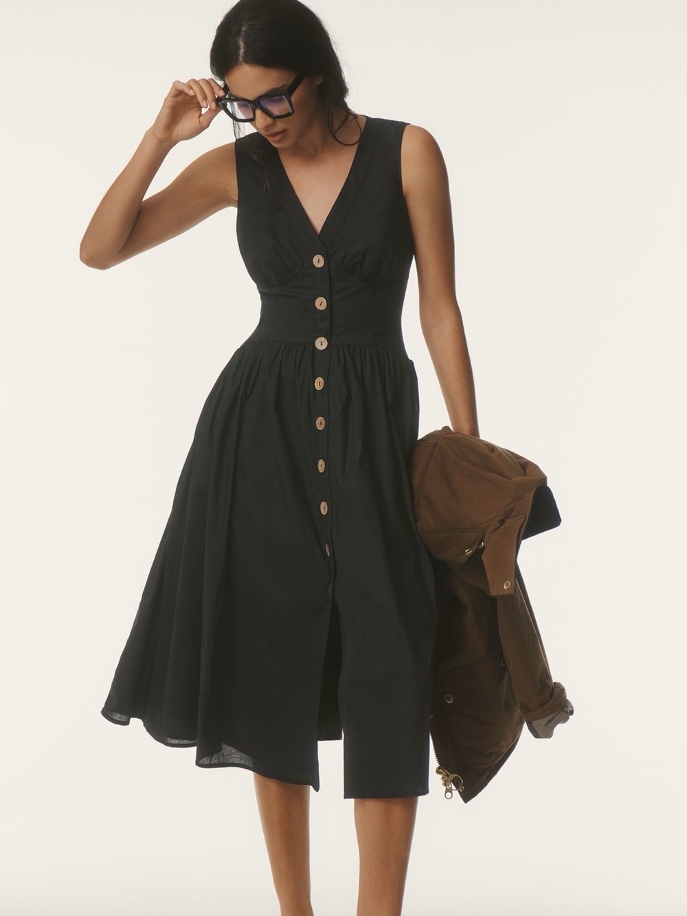 NWT | HUTCH Indy Black Midi Dress Button Front Size 4 ANTHROPOLOGIE $297 RRP